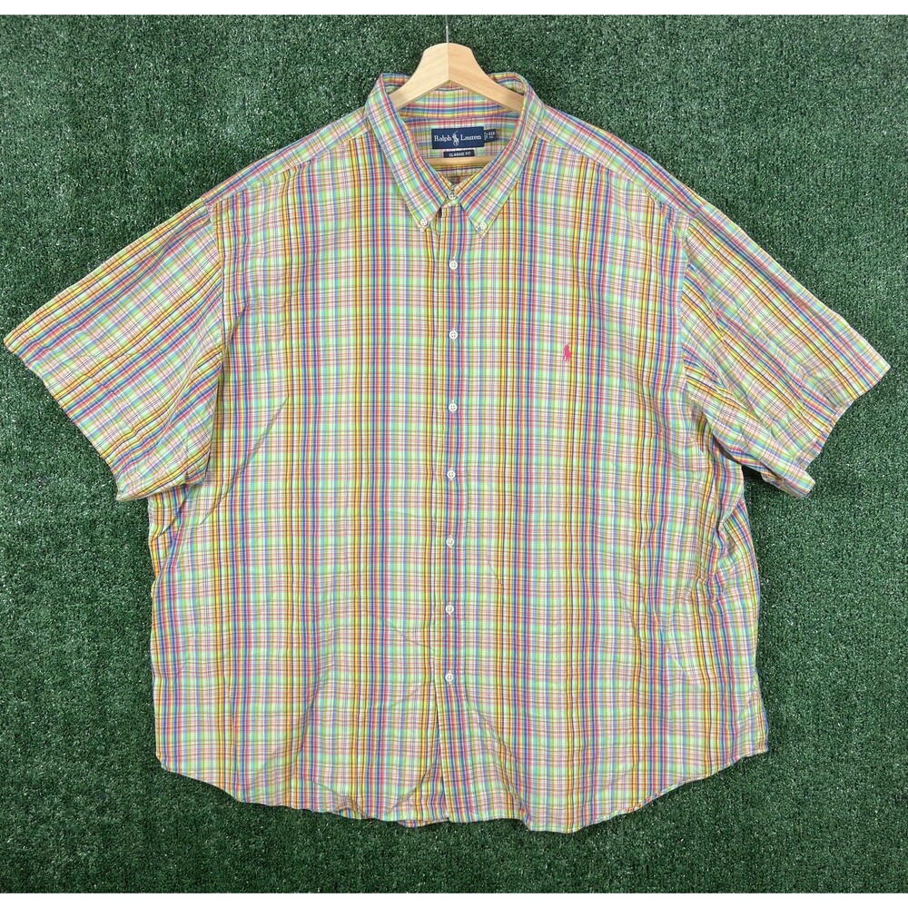 Ralph Lauren Men's Button Down Shirt Size 4XB Big Multicolor Plaid Short Sleeve